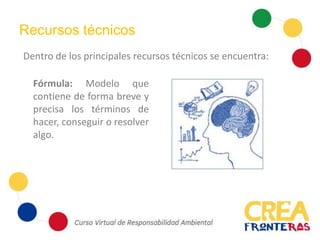 Recursos técnicos
Dentro de los principales recursos técnicos se encuentra:
Fórmula: Modelo que
contiene de forma breve y
precisa los términos de
hacer, conseguir o resolver
algo.
 