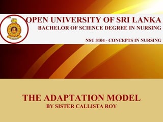 THE ADAPTATION MODEL
BY SISTER CALLISTA ROY
 