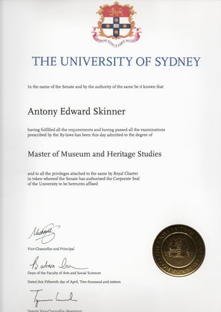 Testamur & Academic Results for Master Degree (MMHS), The University of Sydney