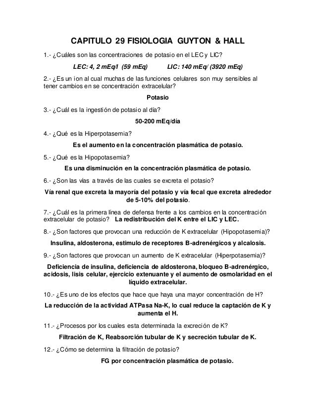 Cap 29 De Fisiologia Guyton Hall Guia Para Examen