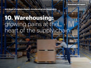 10. Warehousing:
growing pains at the
heart of the supply chain
2017 State of Logistics Report: Accelerating into Uncertai...