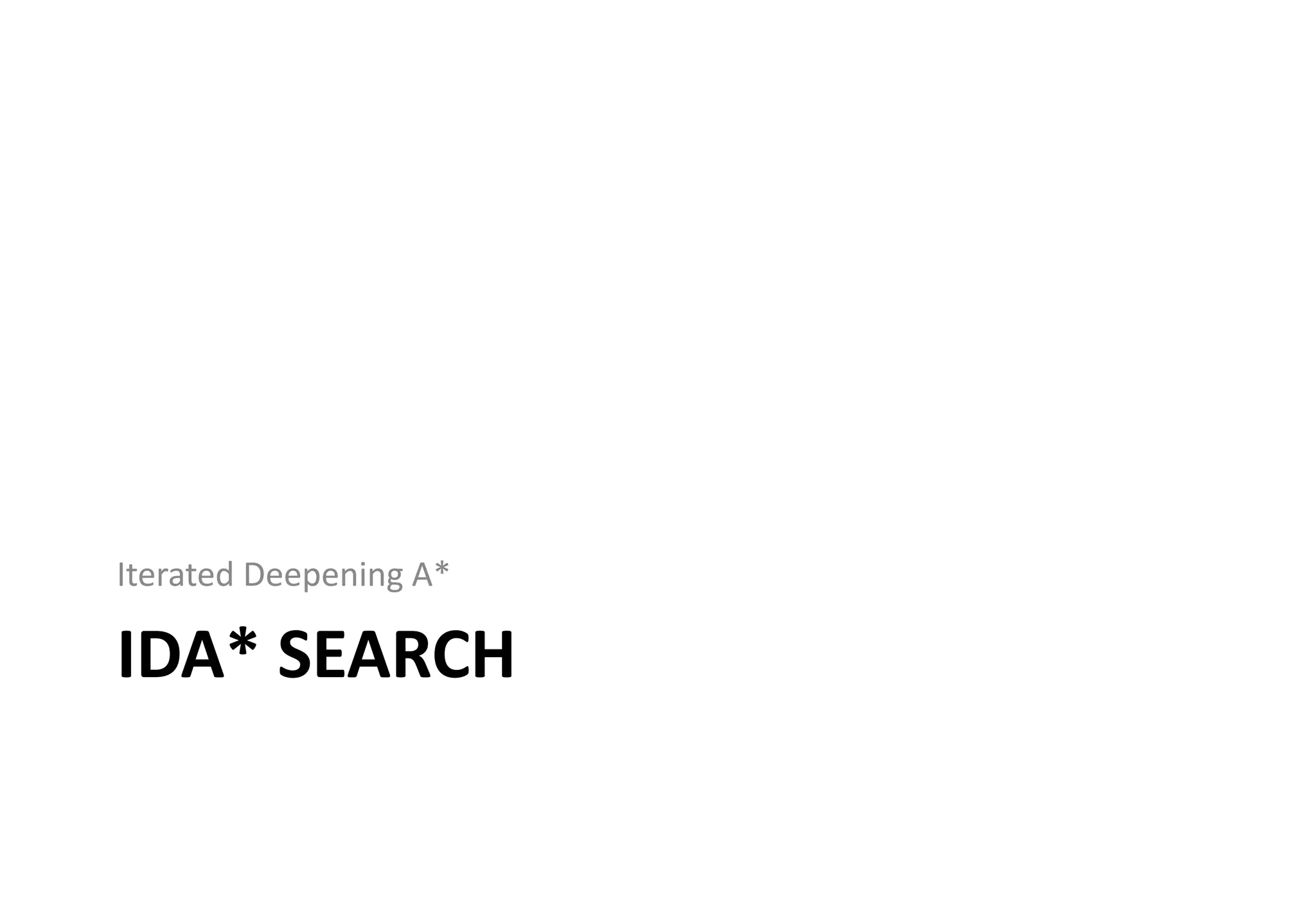IDA* SEARCH
Iterated Deepening A*
 