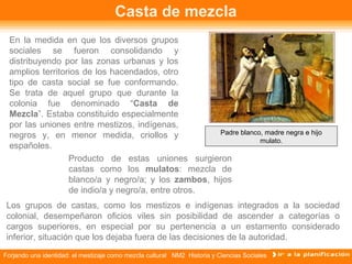 Forjando una identidad: el mestizaje como mezcla cultural NM2 Historia y Ciencias Sociales
Casta de mezcla
En la medida en...