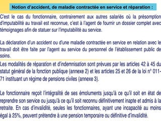 Notion d’accident, de maladie contractée en service et réparation :
 
