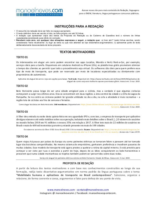 Proposta de Redação: Mobilidade humana e aplicativos de