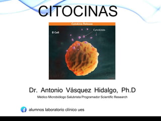 CITOCINAS
Dr. Antonio Vásquez Hidalgo, Ph.D
Médico Microbiólogo Salubrista Programador Scientific Research
alumnos laboratorio clínico ues
 