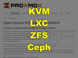 KVM
LXC
ZFS
Ceph
 