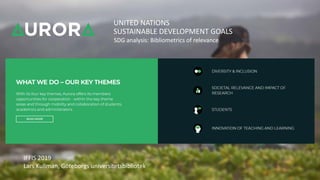 UNITED NATIONS
SUSTAINABLE DEVELOPMENT GOALS
SDG analysis: Bibliometrics of relevance
IFFIS 2019
Lars Kullman, Göteborgs universitetsbibliotek
 