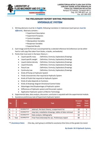 THE PRELIMINARY REPORT WRITING PROVISIONS<br />HYDRAULIC SYSTEM<br />,[object Object]