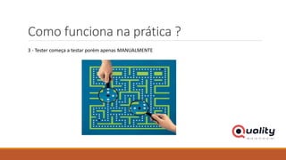 Como funciona na prática ?
3 - Tester começa a testar porém apenas MANUALMENTE
 