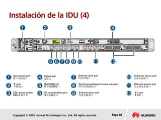 Copyright © 2010 Huawei Technologies Co., Ltd. All rights reserved. Page 28Page 28Page 28
Instalación de la IDU (4)
 