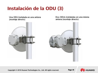 Copyright © 2010 Huawei Technologies Co., Ltd. All rights reserved. Page 45Page 45Page 45
Instalación de la ODU (3)
 