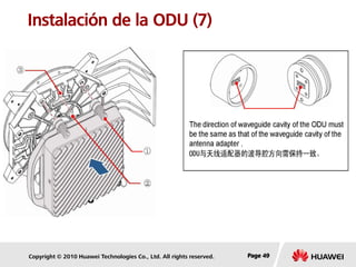 Copyright © 2010 Huawei Technologies Co., Ltd. All rights reserved. Page 49Page 49Page 49
Instalación de la ODU (7)
 