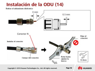 Copyright © 2010 Huawei Technologies Co., Ltd. All rights reserved. Page 56Page 56Page 56
Instalación de la ODU (14)
Conector N
 