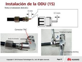 Copyright © 2010 Huawei Technologies Co., Ltd. All rights reserved. Page 57Page 57Page 57
Instalación de la ODU (15)
Conector TNC
 