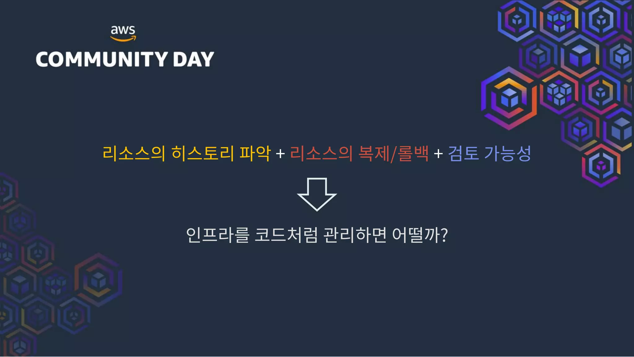 리소스의 히스토리 파악 + 리소스의 복제/롤백 + 검토 가능성
인프라를 코드처럼 관리하면 어떨까?
 