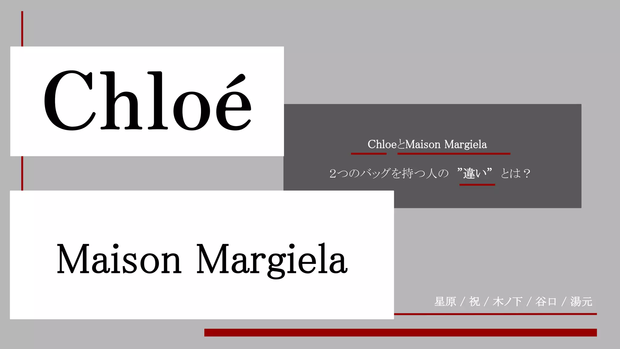 ChloeとMaison Margiela
２つのバッグを持つ人の ”違い” とは？
星原 / 祝 / 木ノ下 / 谷口 / 湯元
Chloé
Maison Margiela
 