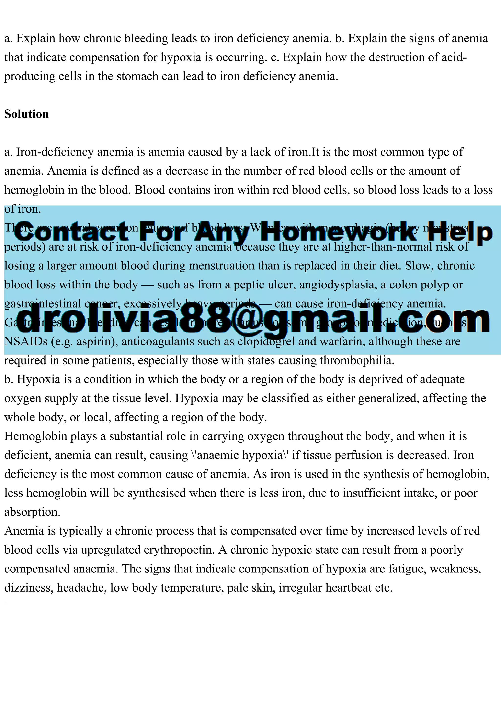 a. Explain how chronic bleeding leads to iron deficiency anemia. b. .pdf