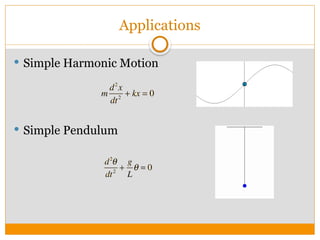 Applications
 Simple Harmonic Motion
 Simple Pendulum
 