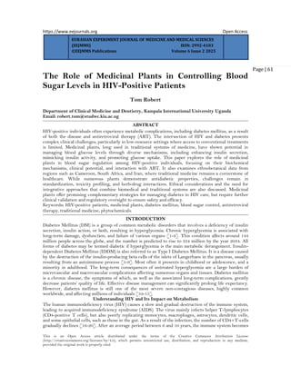 The Role of Medicinal Plants in Controlling Blood Sugar Levels in HIV ...
