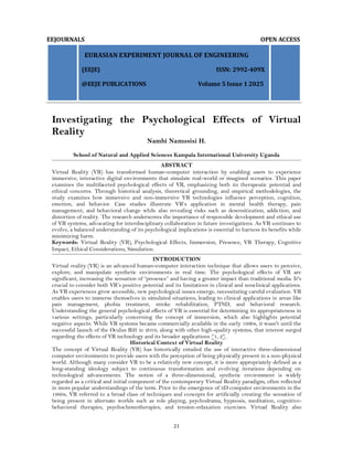 Investigating the Psychological Effects of Virtual Reality (www.kiu.ac ...