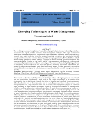 Emerging Technologies in Waste Management (www.kiu.ac.ug) | PDF