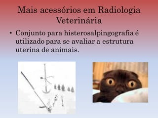 • Conjunto para histerosalpingografia é
utilizado para se avaliar a estrutura
uterina de animais.
Mais acessórios em Radiologia
Veterinária
 