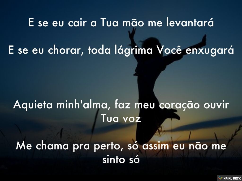 Aquieta minh'alma, faz meu coração ouvir Tua voz Me chama pra perto,… Aquieta minh'alma, faz meu coração ouvir Tua voz Me chama pra perto,…
