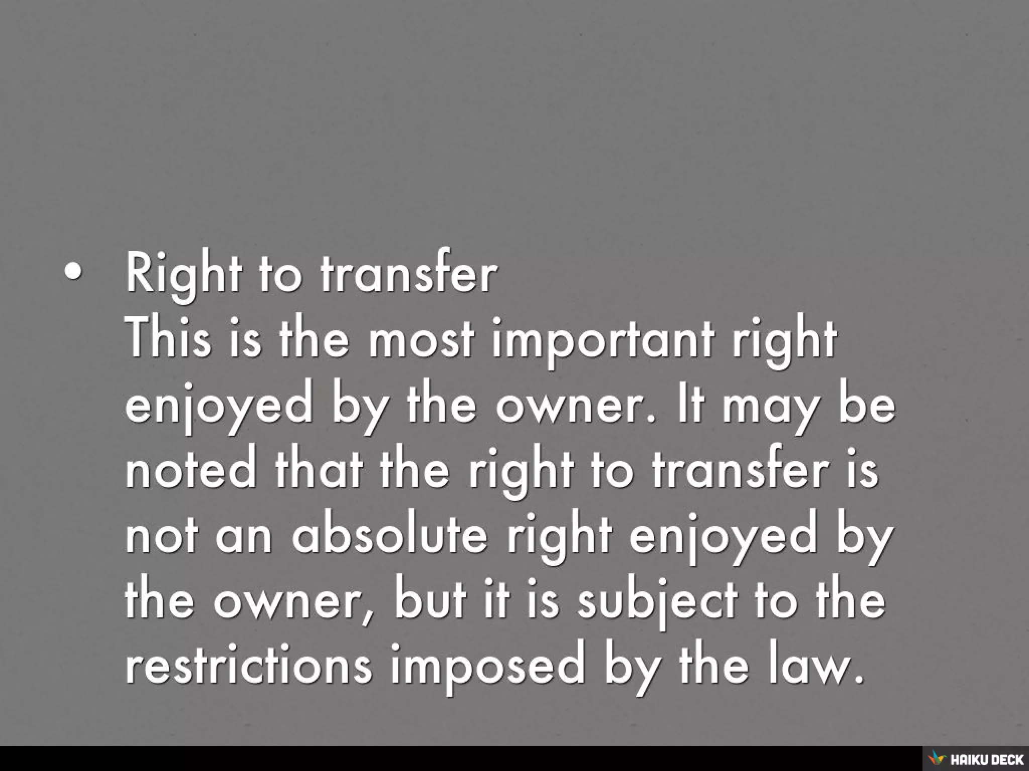 LEGAL RESTRICTIONS ON TRANSFER OF PROPERTY | PPT