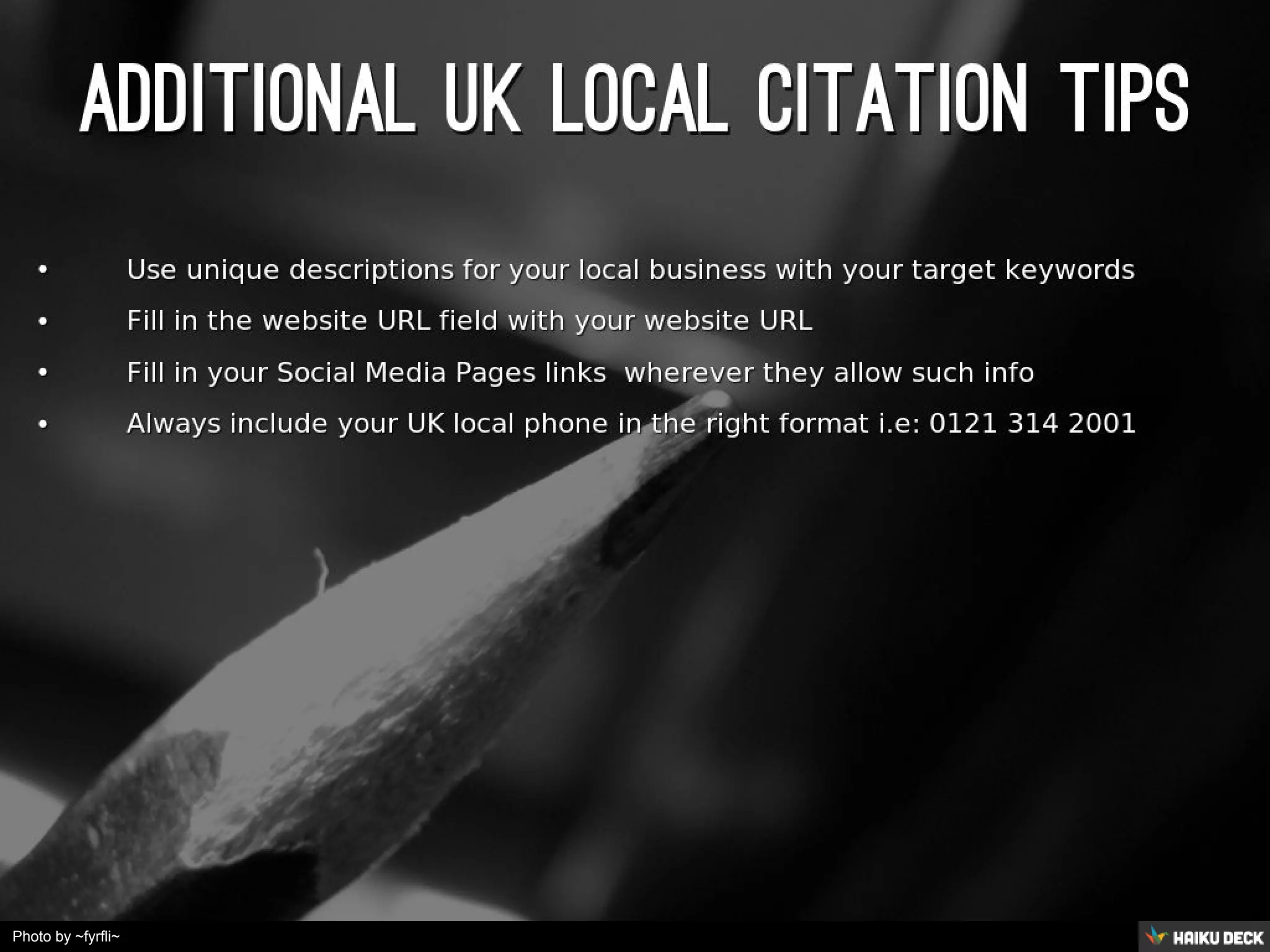 Photo by ~fyrfli~ - Creative Commons Attribution-NonCommercial-ShareAlike License https://www.flickr.com/photos/67179066@N00 Created with Haiku Deck 
 