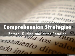 Comprehension Strategies  Before, During and After Reading 