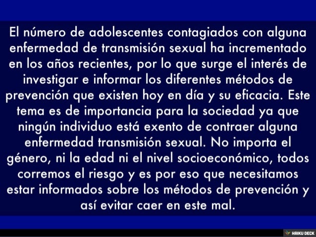 Implementación de métodos de prevención de ETS en adolescentes.