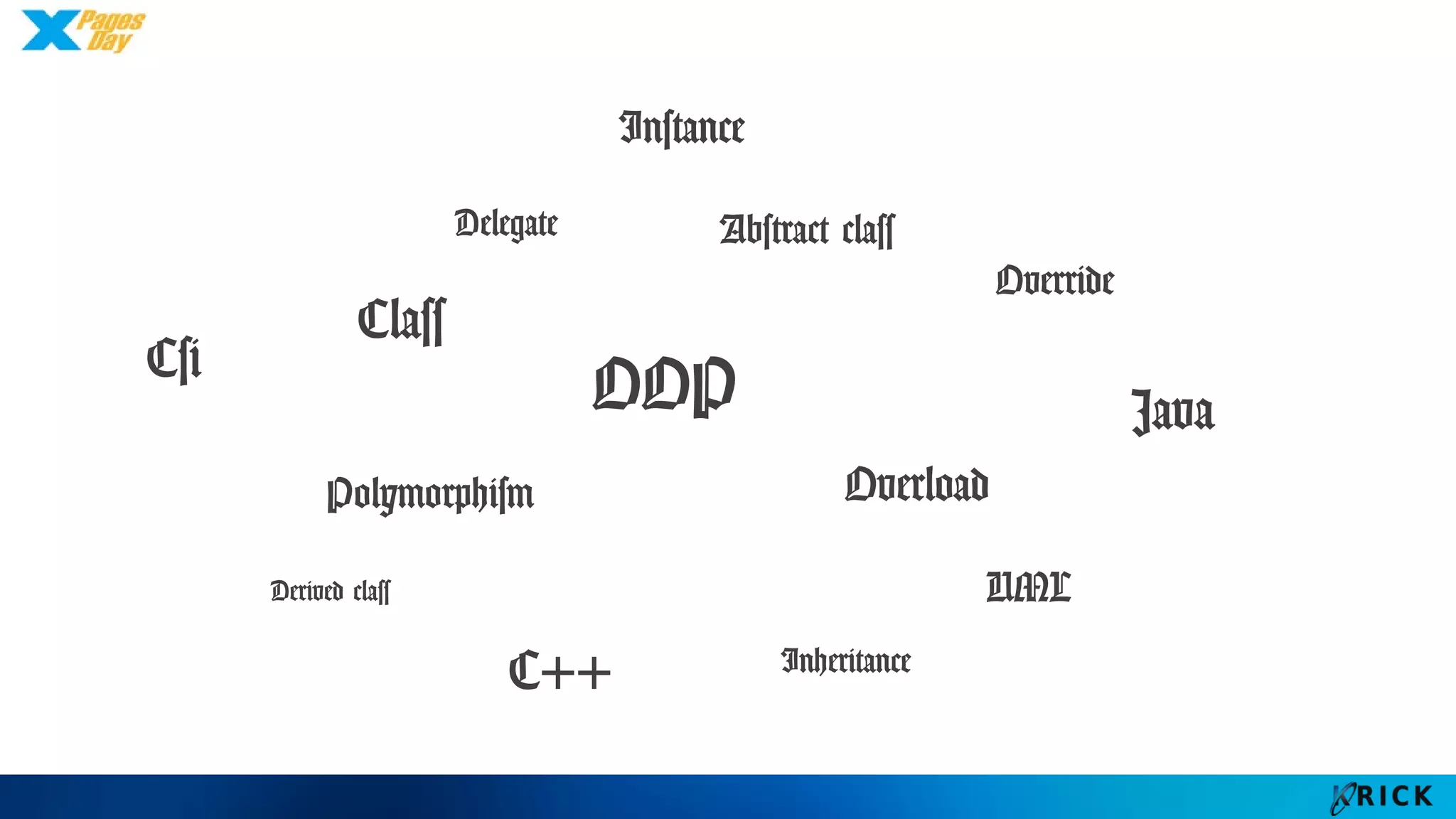 OOP
Class
Delegate
OverloadPolymorphism
Java
C++
Abstract
class
C#
Override
Inheritance
Derived class
Instance
UML
 