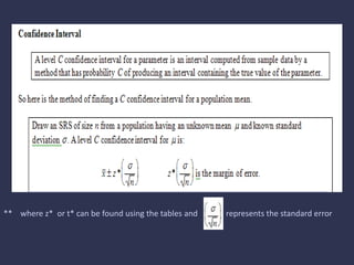 ** where z* or t* can be found using the tables and represents the standard error
 