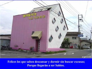   Felices los que saben descansar y dormir sin buscar excusas; Porque llegarán a ser Sabios. 