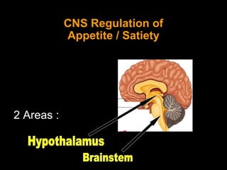 CNS Regulation of
            Appetite / Satiety




2 Areas :
 