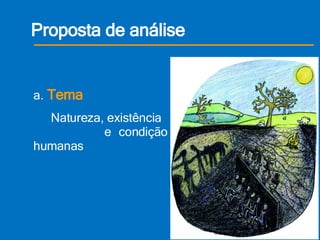 Proposta de análise a.  Tema   Natureza, existência    e condição humanas 