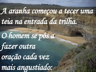 A aranha começou a tecer uma teia na entrada da trilha.   O homem se pôs a fazer outra oração cada vez mais angustiado:  