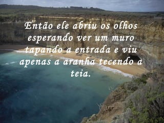Então ele abriu os olhos esperando ver um muro tapando a entrada e viu apenas a aranha tecendo a teia. 
