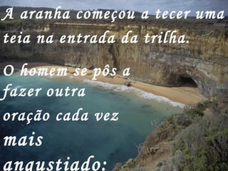 A aranha começou a tecer uma teia na entrada da trilha.   O homem se pôs a fazer outra oração cada vez  mais angustiado:  