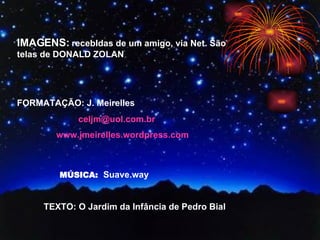IMAGENS:  recebIdas de um amigo, via Net. São telas de DONALD ZOLAN FORMATAÇÃO: J. Meirelles  [email_address] www.jmeirelles.wordpress.com MÚSICA:  Suave.way TEXTO: O Jardim da Infância de Pedro Bial 