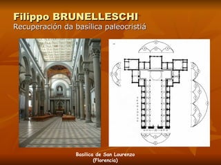 Filippo BRUNELLESCHI Recuperación da basílica paleocristiá Basilica de San Lourenzo (Florencia) 