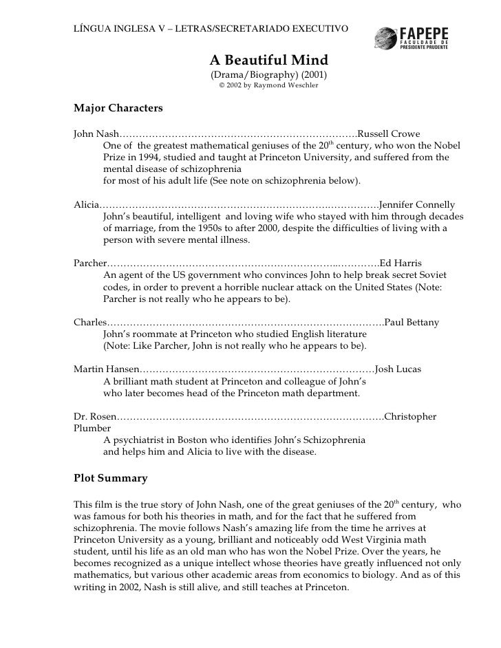 Essays on a beautiful mind schizophrenia