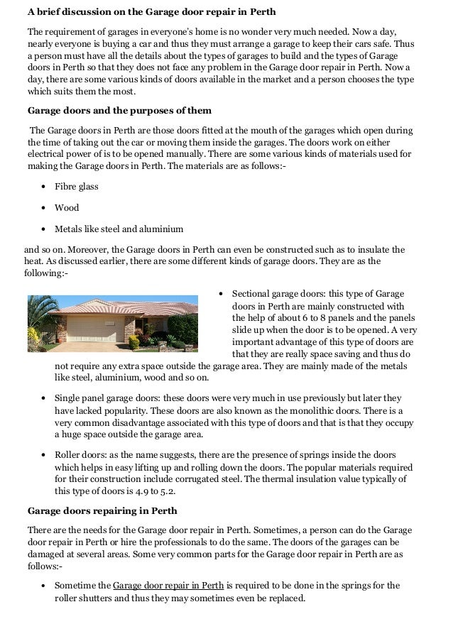 A Brief Discussion On The Garage Door Repair In Perth