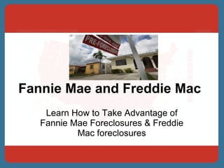 Fannie Mae and Freddie Mac Learn How to Take Advantage of Fannie Mae Foreclosures & Freddie Mac foreclosures   