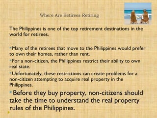 Foreigner's guide to buying real estate in the philippines | PPT