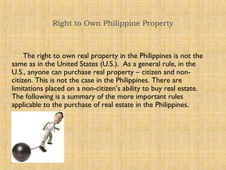 Foreigner's guide to buying real estate in the philippines | PPT
