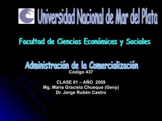 Código 437

     CLASE 01 – AÑO 2009
Mg. María Graciela Chueque (Geny)
     Dr. Jorge Rubén Castro
 