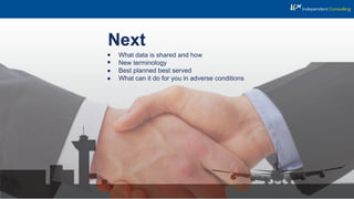 Next
What data is shared and how
New terminology
Best planned best served
What can it do for you in adverse conditions
 