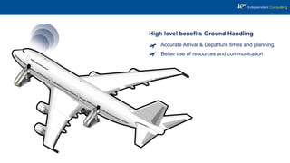 High level beneﬁts Ground Handling
Accurate Arrival & Departure times and planning.
Better use of resources and communication
 